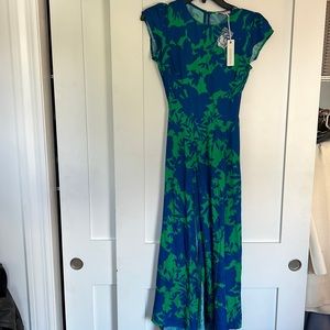 Green and Blue Midi Dress with Open Back